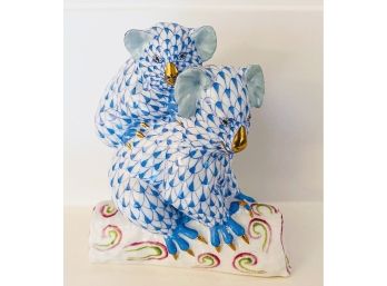 Herend Porcelain Figurine - Blue Koala And Baby On Log