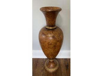 Tall Metal Floor Vase With Burl-wood Finish