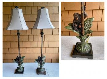 Pair Of Candlestick Lamps With Monkey Motif