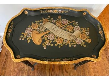 Black & Gold Painted Side Table With Music Motif