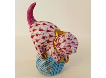 Herend Porcelain Figurine - Raspberry Cat On Ball (Sm)