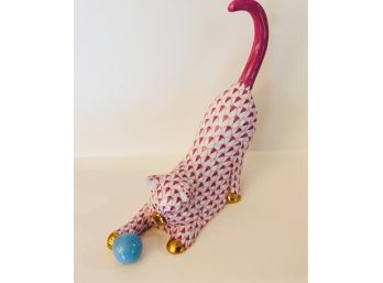 Herend Porcelain Figurine  - Raspberry Cat With Ball (Lg)