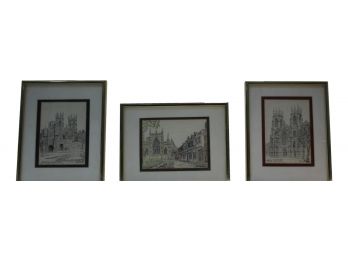 Framed Signed D.A. Heald Prints Of Cathedrals, 'Bootham Box York', 'College Street York', And 'York Minster'