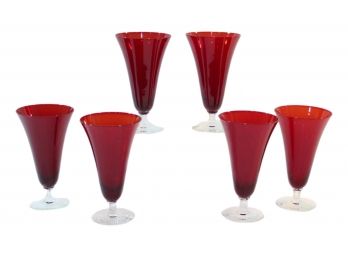 Collection Of Six Ruby Colored Wine Glasses