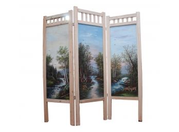 Rustic And Unique Hand-painted Three Panel Divider