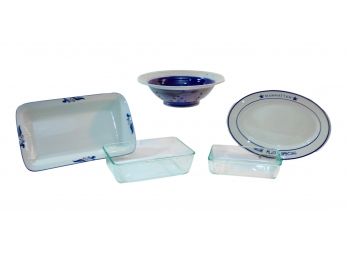 Collection Of Serving Plates And Glass Pyrex Containers