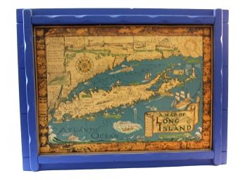 Wooden Framed Courtland Smith 'A Map Of Long Island'