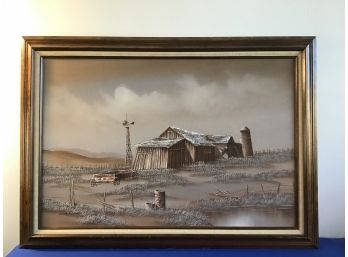 Huge Farmhouse Oil On Canvas