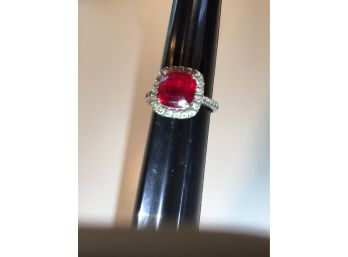 Ruby Diamond Accent Set In Sterling Silver Ring Size 7