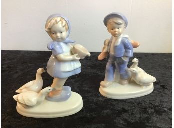 Early Girl Boy With Ducks Figurines