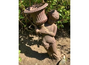 Garden Cherub Statuary With Urn