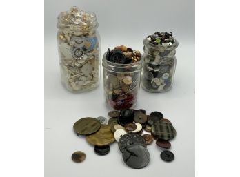 3 Jars Assorted Antique Buttons