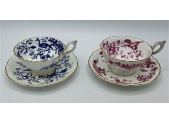 Coalport Cups & Saucers ~ Blue & Red ~