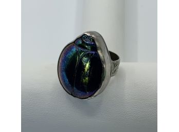 Large Scarab  Ring ~ Set In Fine Silver 999 ~