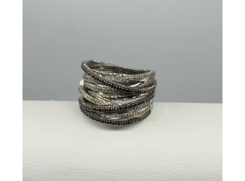 Gorgeous Black Diamond Ring Set In Sterling