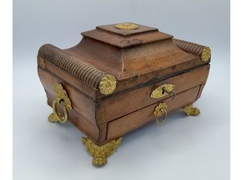 Antique English Regency Tooled Leather Sewing  Box