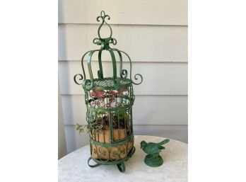 Hanging Green Metal Planter & Bird