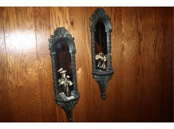 Set Of 2 Mirrors With Attached Bud Vases