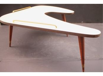 Tremendous MID CENTURY MODERN Kidney Amorphic Shaped Coffee Table With Laminate Top & Brass Pulls