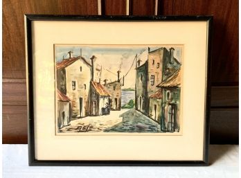 Vintage Watercolor Of Spanish Street Scene By Goyo Dominguez