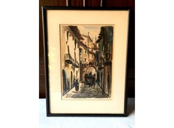 Vintage Watercolor By Goyo Dominguez Of Spanish Street Scene