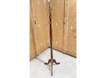 Vintage Wood And Brass Accent Coat Rack