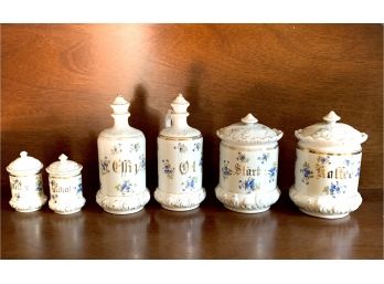 Set Of Vintage Hand Painted Porcelain Kitchen Storage Containers