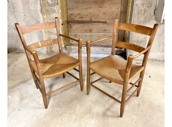 Pair Of Antique Early American Maple And Rush Seat Chairs