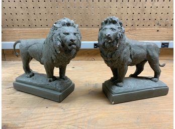 Pair Of Vintage Ceramic Lion Bookends