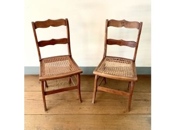 Pair Of Vintage Wooden Chairs With Wicker Seats