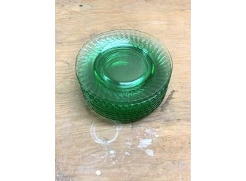 Lot Of Nine Green Glass Arcoroc Plates