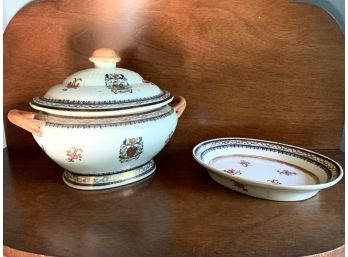 Hand Painted Porcelain Serving Dish With Tray