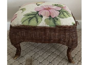 Wicker Footstool With Needlepoint Top