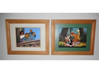 Pair Of 1997 Original Disney Store Exclusive Framed Lithographs Bambi & Hunchback Of Notre Dame