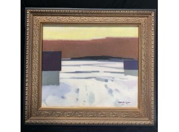 Abstract Oil On Canvas Painting Signed By Danish Artist