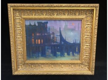 Signed Ted Gilien 'Brooklyn By Night' Oil On Canvas