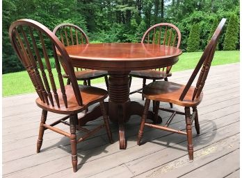 Round Wooden Table With Glass Top & Chairs