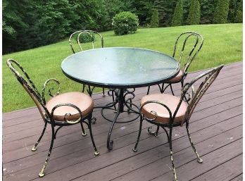 Vintage Wrought Iron Glass Top Table & Chairs
