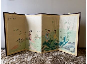 Folding Four Panel Hand Painted Asian Screen For Dimensional Decor