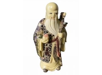 God Of Longevity Statue, Signed, Carved Celluloid