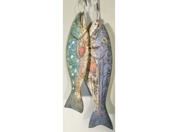 Vibrantly Painted Wood Fish On Hook, Lake/beach House Decor