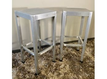 Pair Of Emeco By Starck Stools, Brushed Aluminum