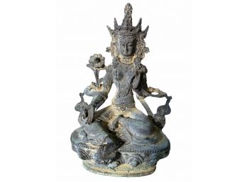 Tibet Green Tara Metal Statue, Goddess Of Enlightenment, Buddha