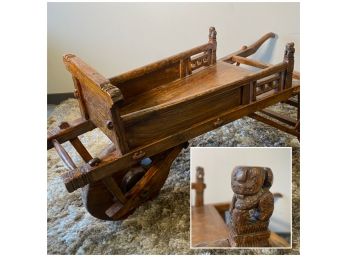 Chinese Single Wood Wheel Wagon With Foo Dog Carvings