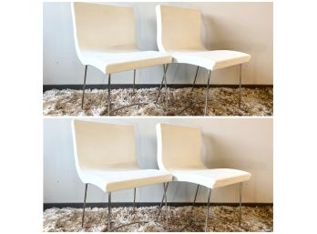 Set Of 4 Ligne Roset Leather Chairs With Chrome Sleight Feet French Modern