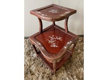 Rosewood Two Tier Corner Table With Mother Of Pearl Inlay