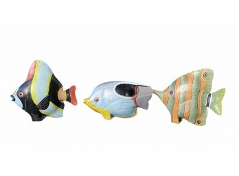 3 Painted Wood Fish