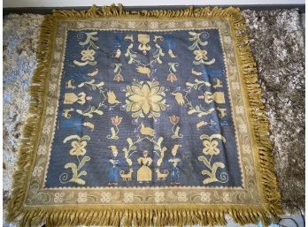 Heavily Fringed Tapestry, 4.75ft X 4.75ft