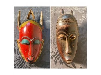 Lot Of Two Hand Carved Tribal Masks