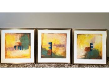 Set Of 3 Abstract Prints, Matted And Framed